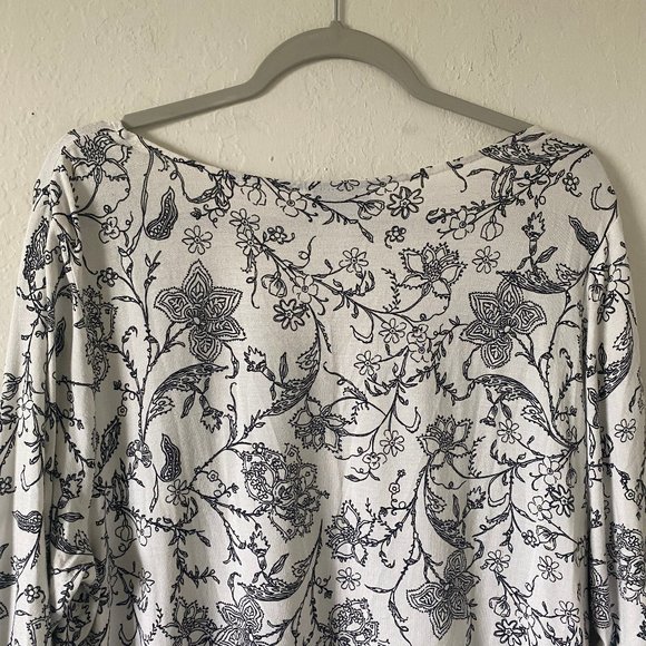 J Jill Womens Blouse Shirt Floral Spring White Size L Scoop Neck Color Block - Picture 6 of 10